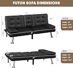 Homall Futon Sofa Bed, Leather Futon Couch with Removable Armrests, Adjustable Recliner Sleeper Sofa Bed with Dual Cup Holders for Living Room, Apartment, Office (Black)