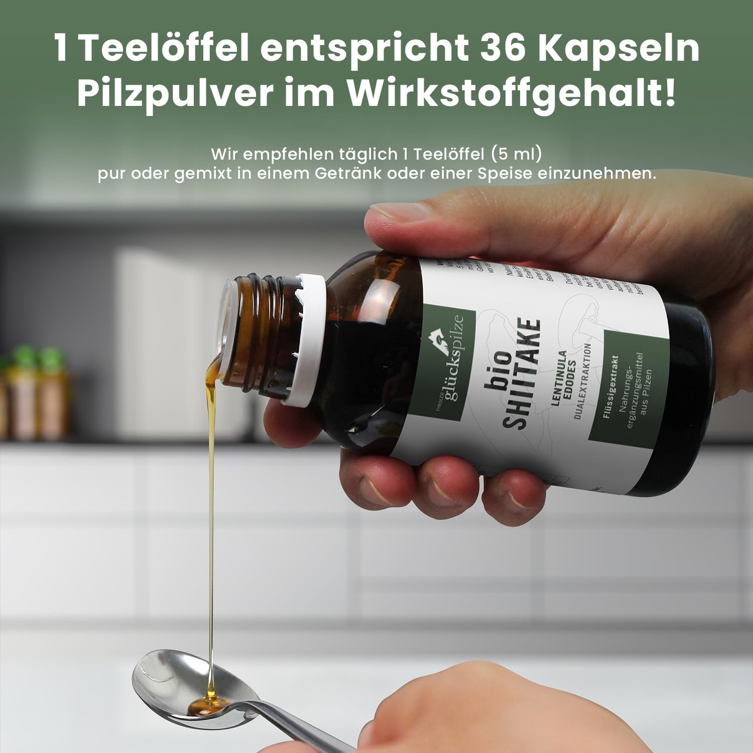 Bio Shiitake Flüssigextrakt hochkonzentriert - Dual-Extrakt auf Glycerin Basis - hochdosiert, alkoholfrei - 100 ml - Lentinula edodes Vitalpilze Extrakt - AT-BIO-701