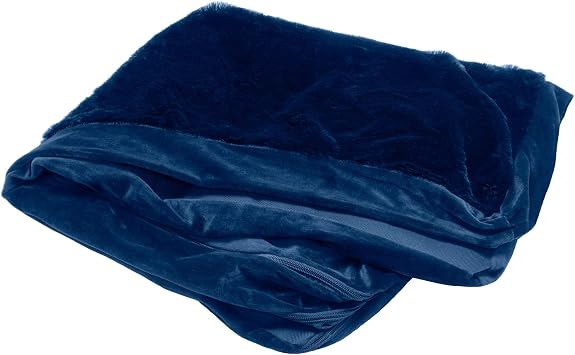 Furhaven Replacement Dog Bed Cover Plush & Velvet L Shaped Chaise, Machine Washable - Deep Sapphire, Jumbo X-Large