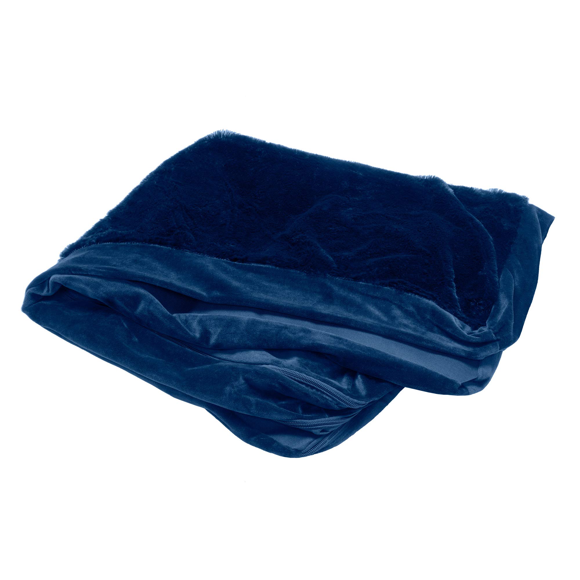 Furhaven Pet Dog Bed Cover | Plush Faux Fur & Velvet L Shaped Chaise Lounge Living Room Corner Couch Pet Bed Replacement Cover for Dogs & Cats, Deep Sapphire, Jumbo Plus — image 1