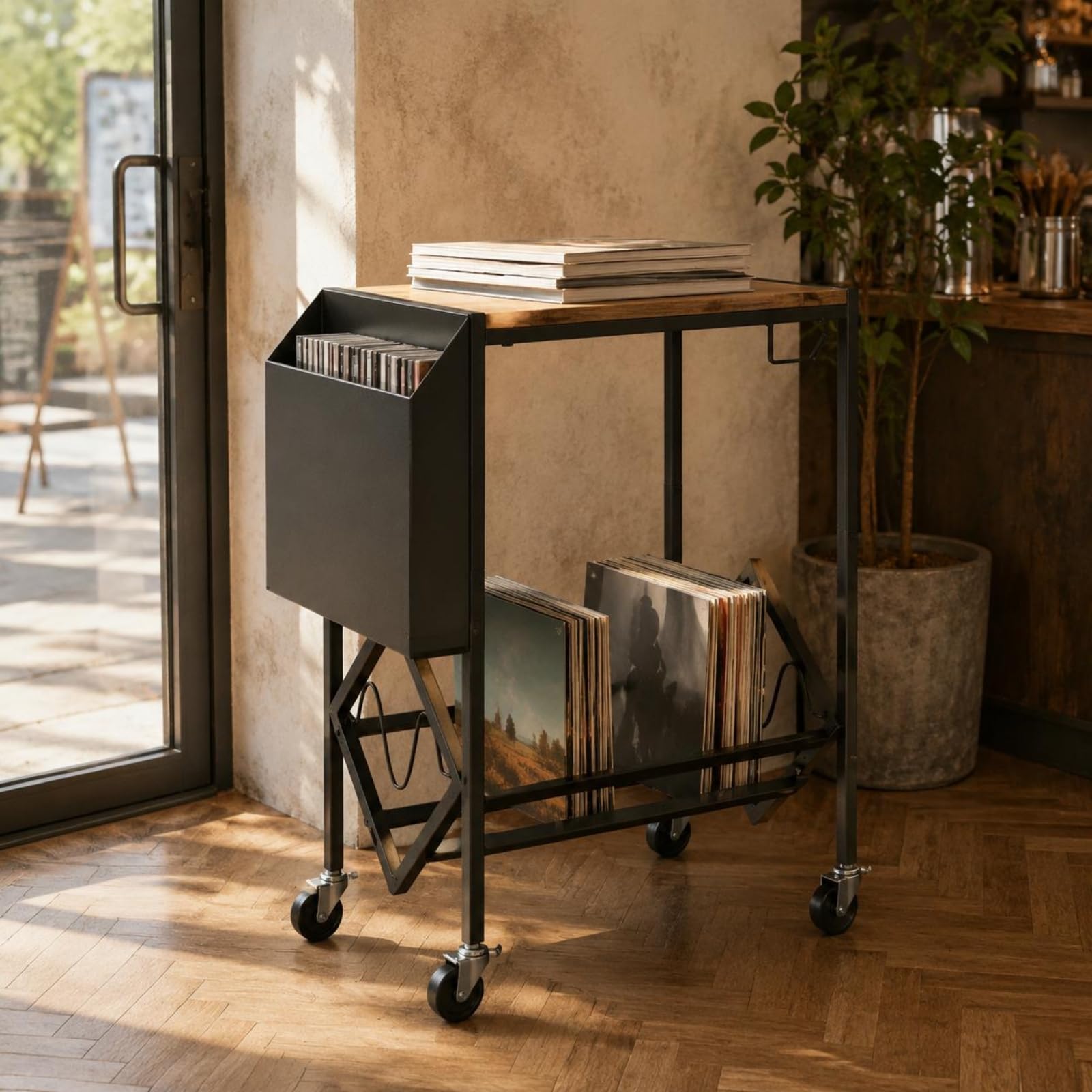 Porta Vinili Salvaspazio Porta Vinili Vintage Multiuso Libreria Piccola in Metallo per Studio, Tavolo Per Dischi In Vinile - Grande