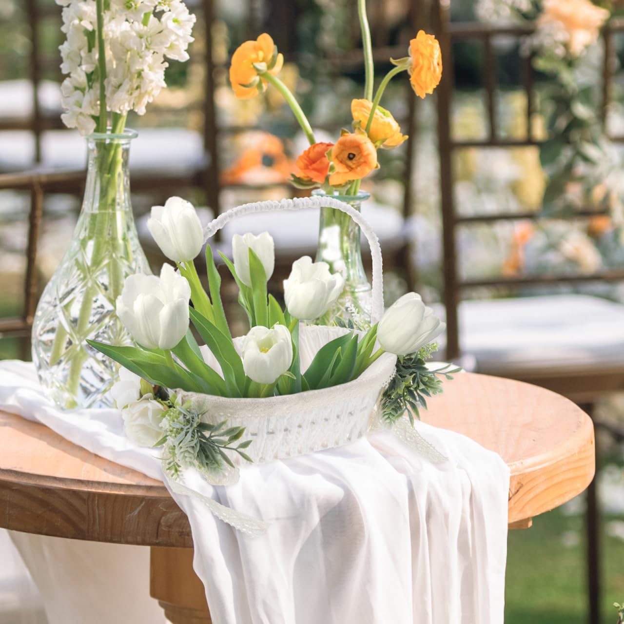 STOBAZA Romantischer Hochzeitskorb Handgewebter Blumenkorb eleganter Griff für besondere Anlässe