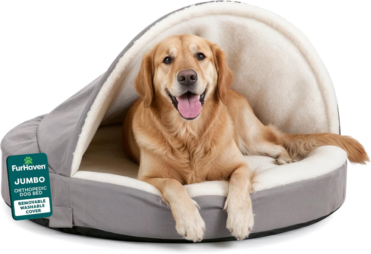 Furhaven 44" Round Orthopedic Dog Bed for Large Dogs w/ Removable Washable Cover, For Dogs Up to 80 lbs - Sherpa & Suede Snuggery - Gray, 44-inch Gray Jumbo