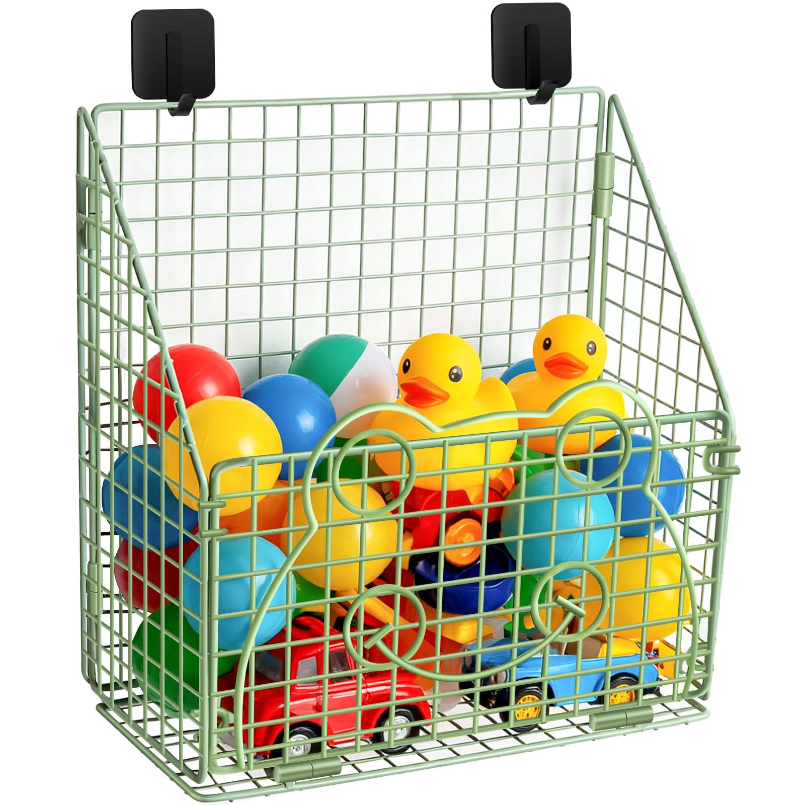 Greentainer Bath Toy Storage Organizer Basket, Frog Metal Foldable Bathtub Shower Toy Organizer, Wall Mounted Hanging Shower Basket, Holder For Bathtub for Sorting Toys/Clothes/Toiletries,Easy Access
