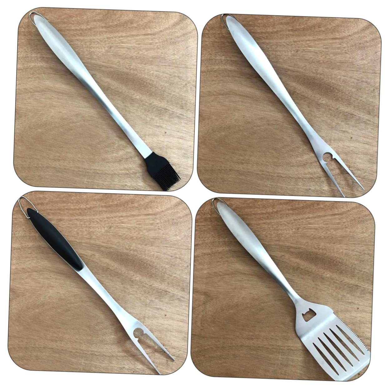 Set Utensili Barbecue Portatile in Acciaio Inox Argento | Riutilizzabile, Facile da Trasportare, per Griglia e Cottura All'aperto