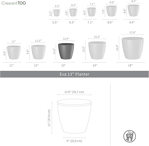 Miniatura 2 de Crescent Too Eva - Maceta decorativa moderna para plantas, flores, hierbas y suculentas, 13 pulgadas, dulce de azúcar, paquete de 2