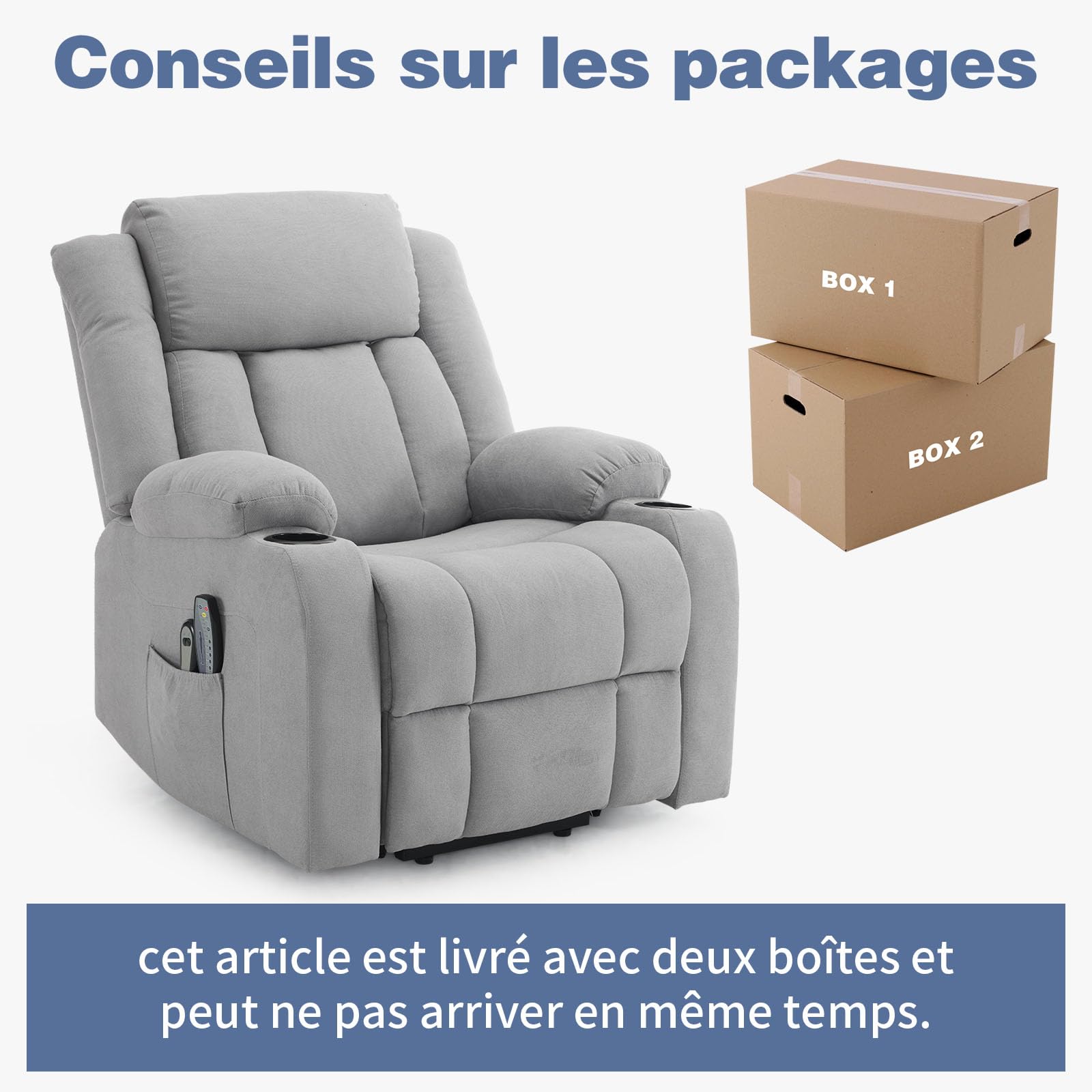 LEADZM - Silla elevadora eléctrica, silla de relax eléctrica, con función de masaje y calor, inclinación ajustable, sillón relajante con reposapiés, mandos a distancia