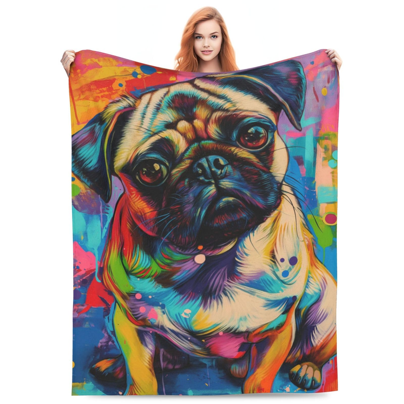 Turamurra Colorful Pug Blanket Gifts for Kids Girls Boys Pug Lovers Soft Warm Lightweight Cozy Cute Animal Pug Dog Throw Blankets for Bed Sofa Living Room Couch Home Decor 50