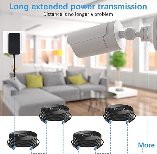 Miniatura 12 de Cable de extensión de alimentación CC, cable de extensión de 12 V CC de 0.083 in x 0.217 in, cable de alimentación macho a hembra, para cámara