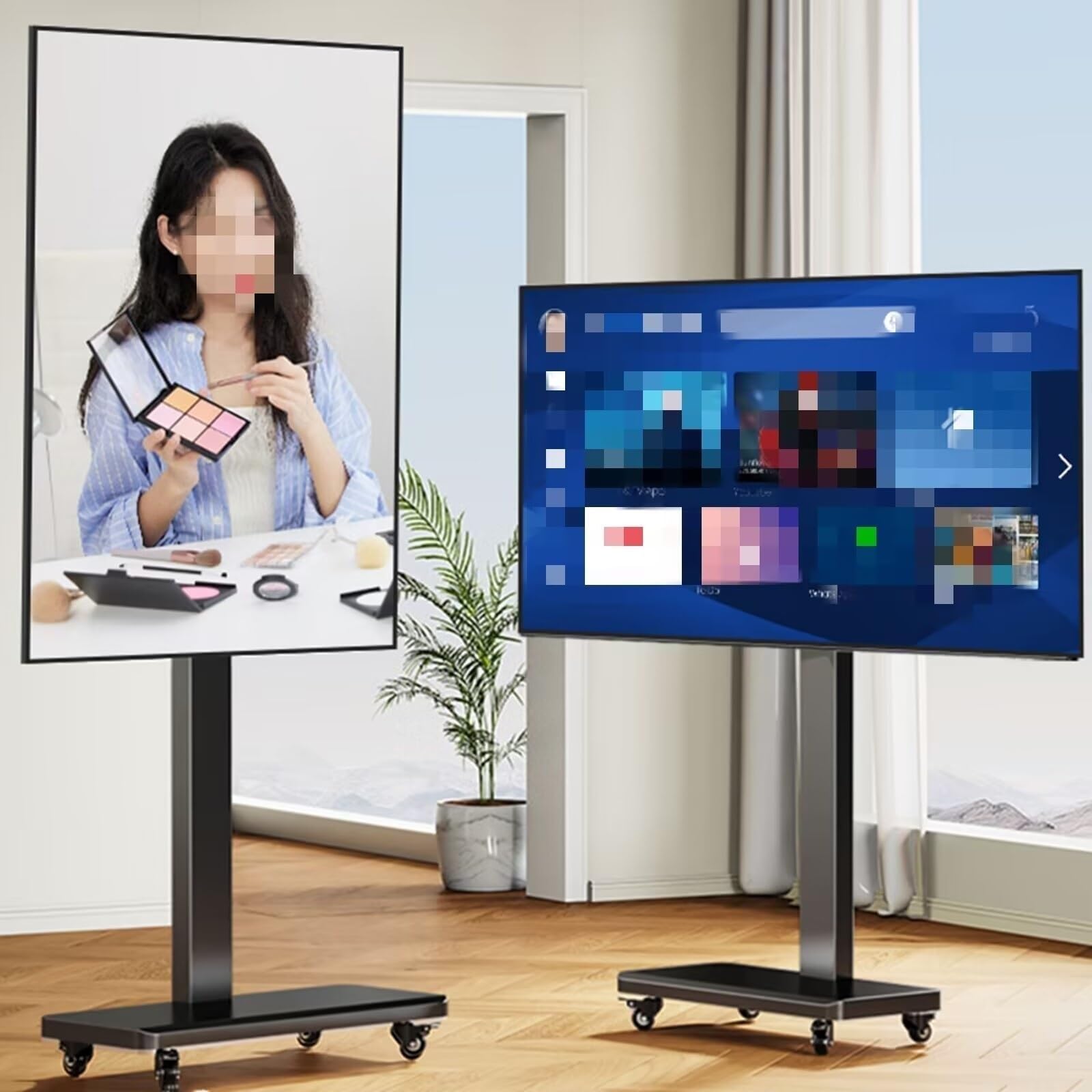 Carrello TV mobile su ruote - Supporto TV portatile da pavimento, adatto per schermi piatti LED da 26-70 pollici/32-70 pollici, supporto TV mobile da pavimento con,Black-32-70in TV