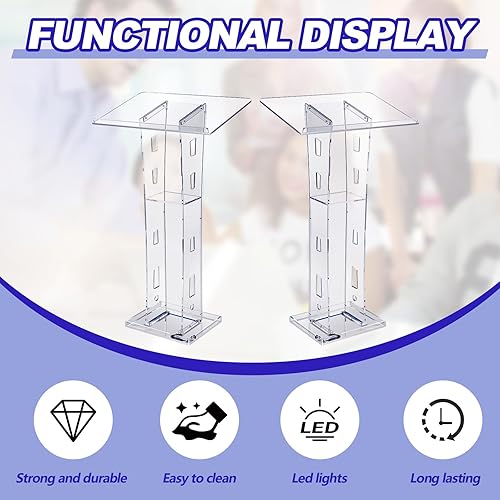 Miniatura 4 de Thyle Soporte de podio transparente con podio claro transparente con estante de almacenamiento, púlpitos de podio acrílico para iglesias, atriles y