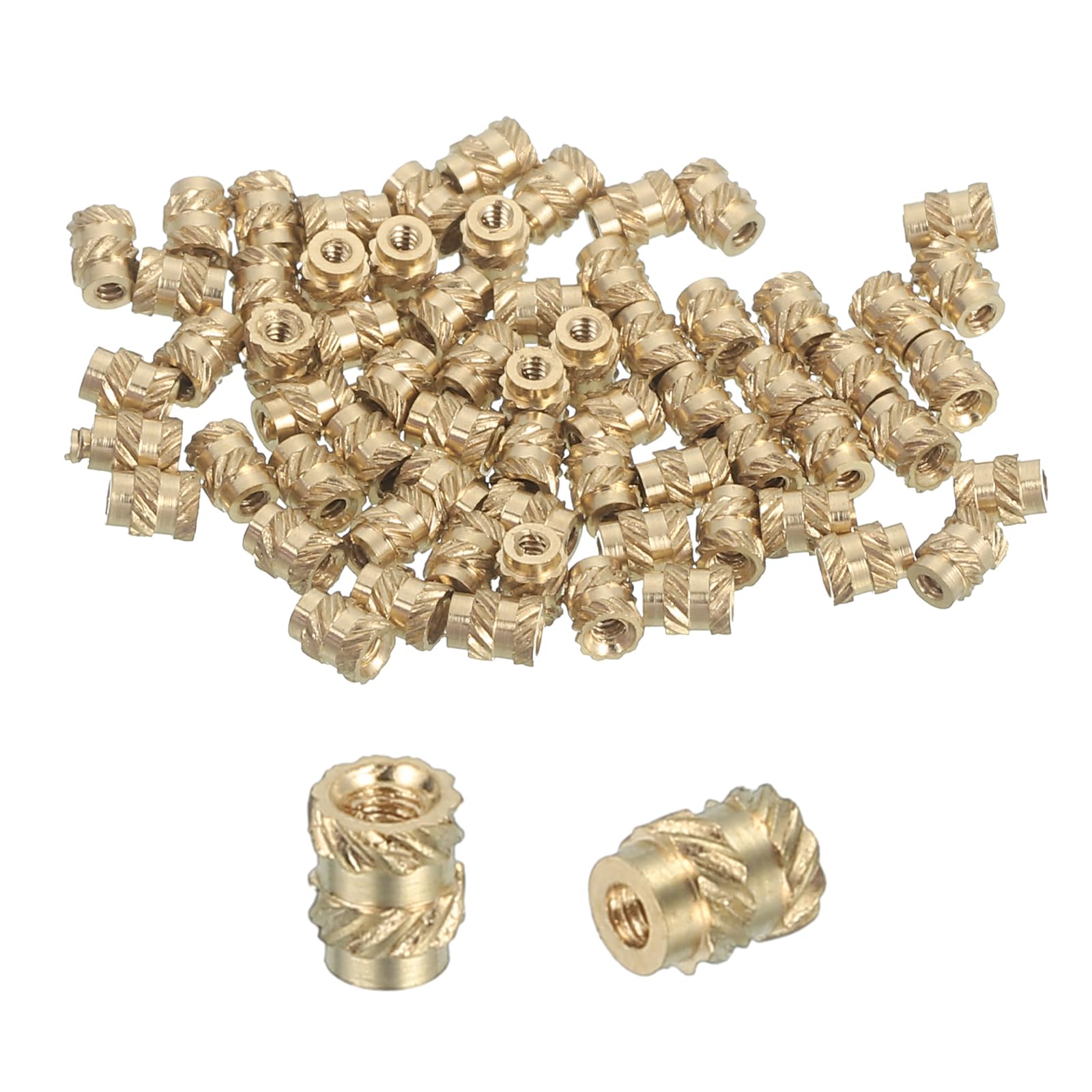 sourcing map 66 Pcs Threaded Inserts, M1 Brass Heat Set Insert for 3D Printing and Plastic Material Female Knurled Insert Nuts for Laptops Electronic Products, M1x2x2.5mm
