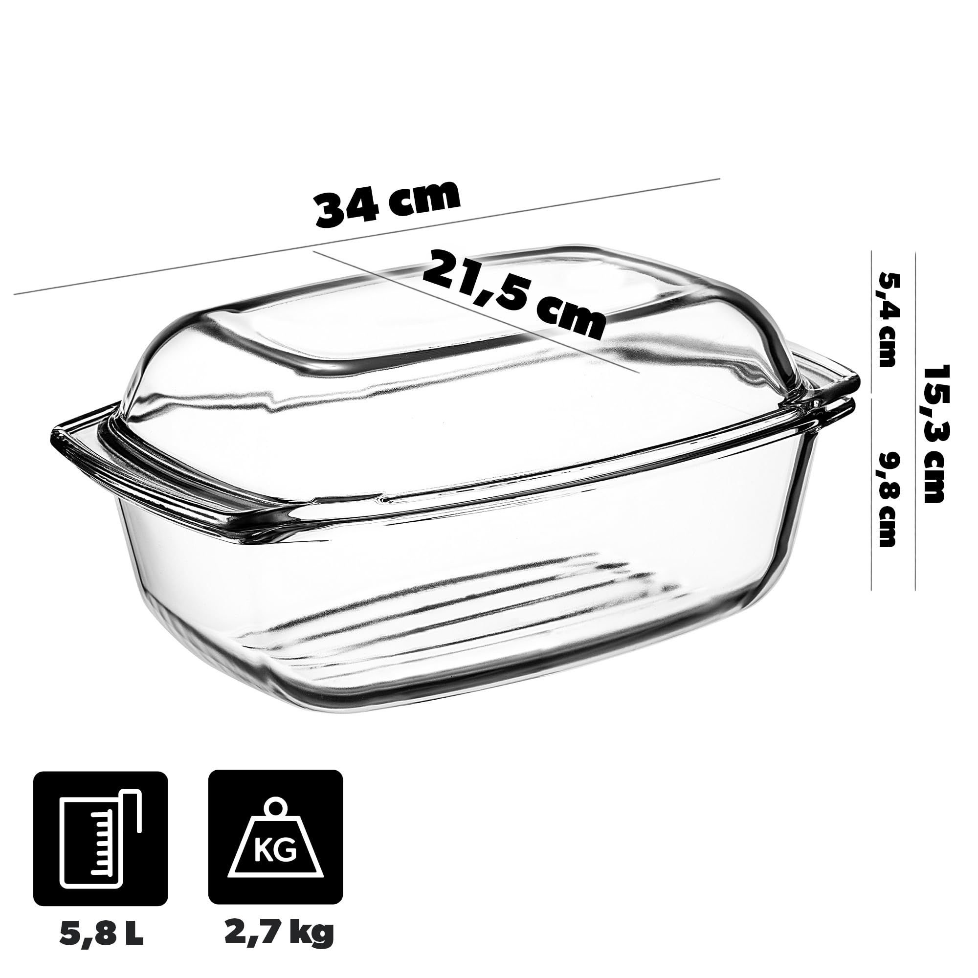 KADAX Pirofila in Vetro con Coperchio Resistente al Calore - Rettangolare - Cottura al Forno - Recipiente Ignifugo per Lasagne e Arrosti con Coperchio Protettivo su Misura