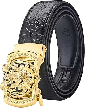 VJK Luxury Men's Belts Gold Tiger Head Automatic Buckle