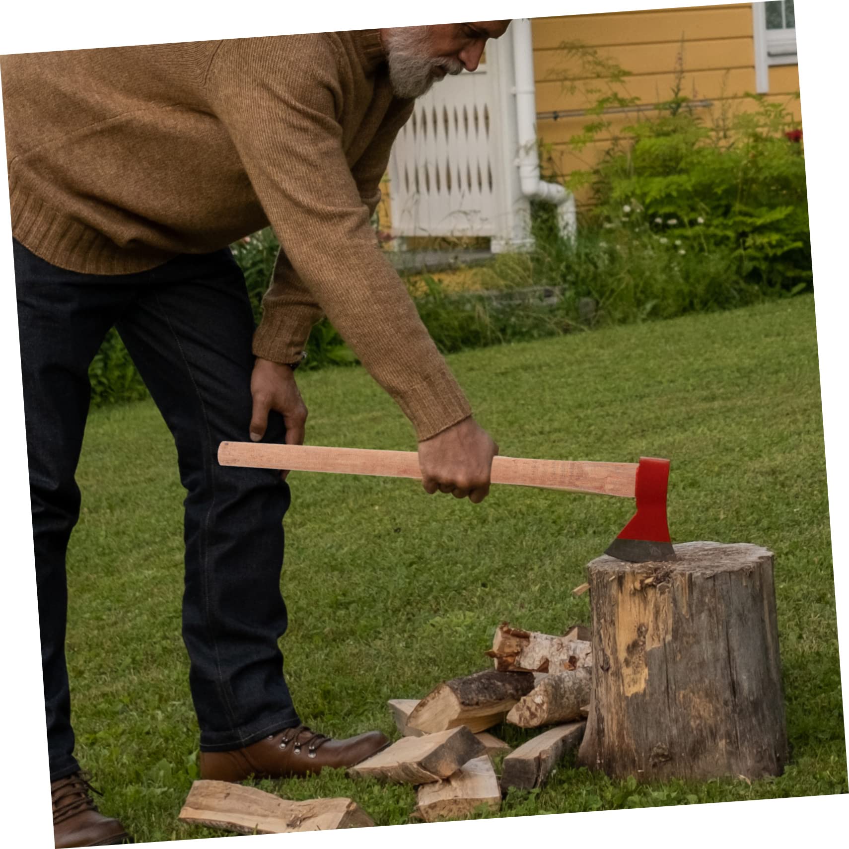 SHINEOFI 2Pcs Wooden Broad Handle Replacement for Hatchet Square Design Comfortable Skid Grip for Outdoor Chopping and Woodworking Tasks