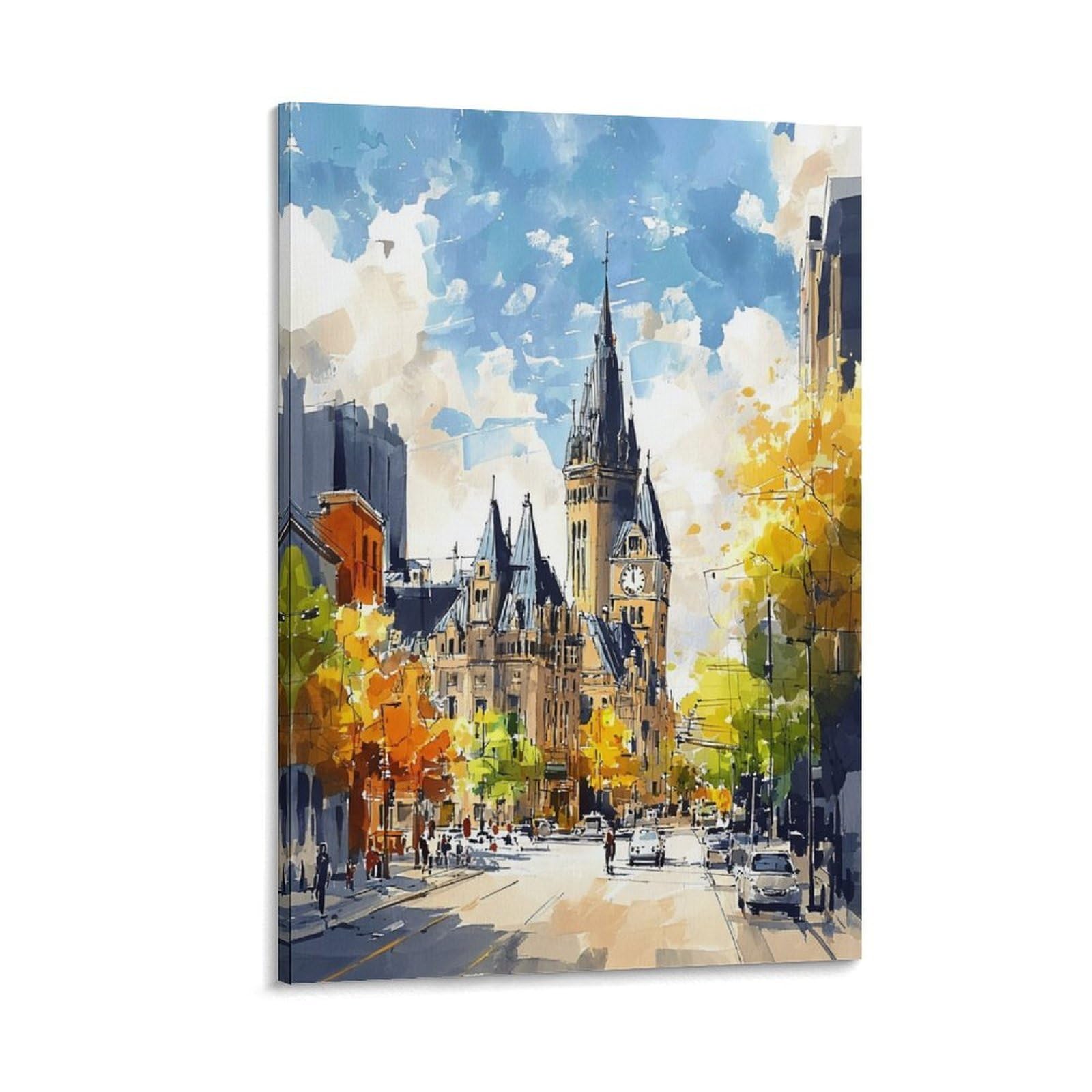 LCYNNH Montreal Watercolor Print_ Canada Wall Art Cityscape Home Decor 20x30inch(50x75cm) Vintage Watercolor Canvas Art