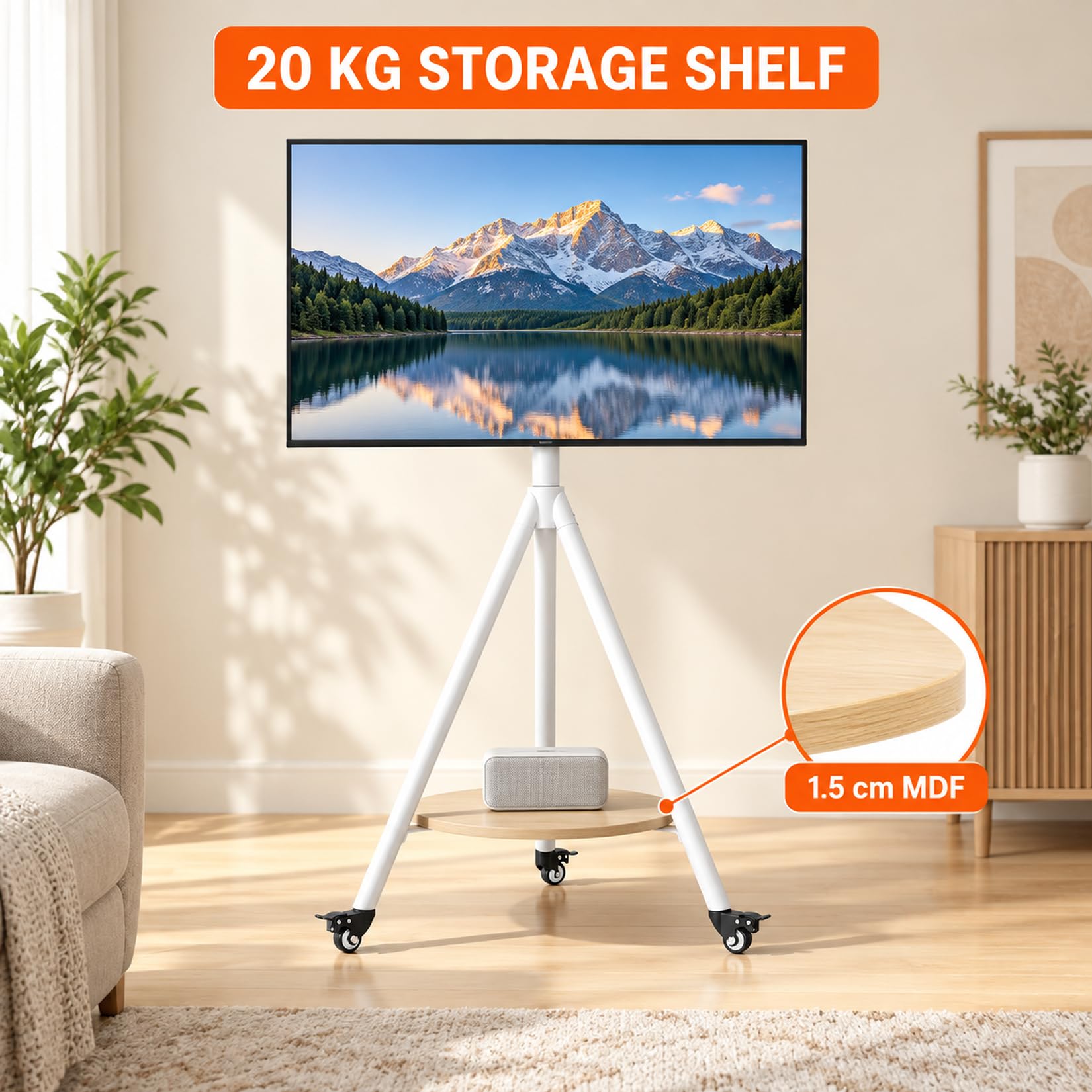 Stojak na telewizor na kółkach 40-75 cali, maksymalne obciążenie 50 kg, regulacja wysokości z kółkami i półką