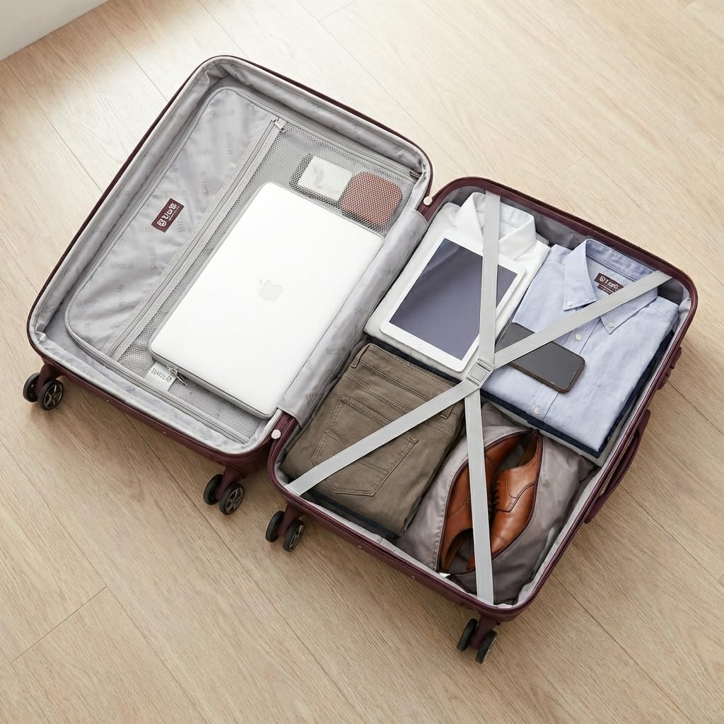 Maleta de Viaje Grande 77cm 28" Expandible – Rígida ABS Ecológica, 4 Ruedas Dobles 360°, Ligera y Resistente, Cerradura de 3 Dígitos Integrada, Interior con Forro de Poliéster – Burdeos- Unik