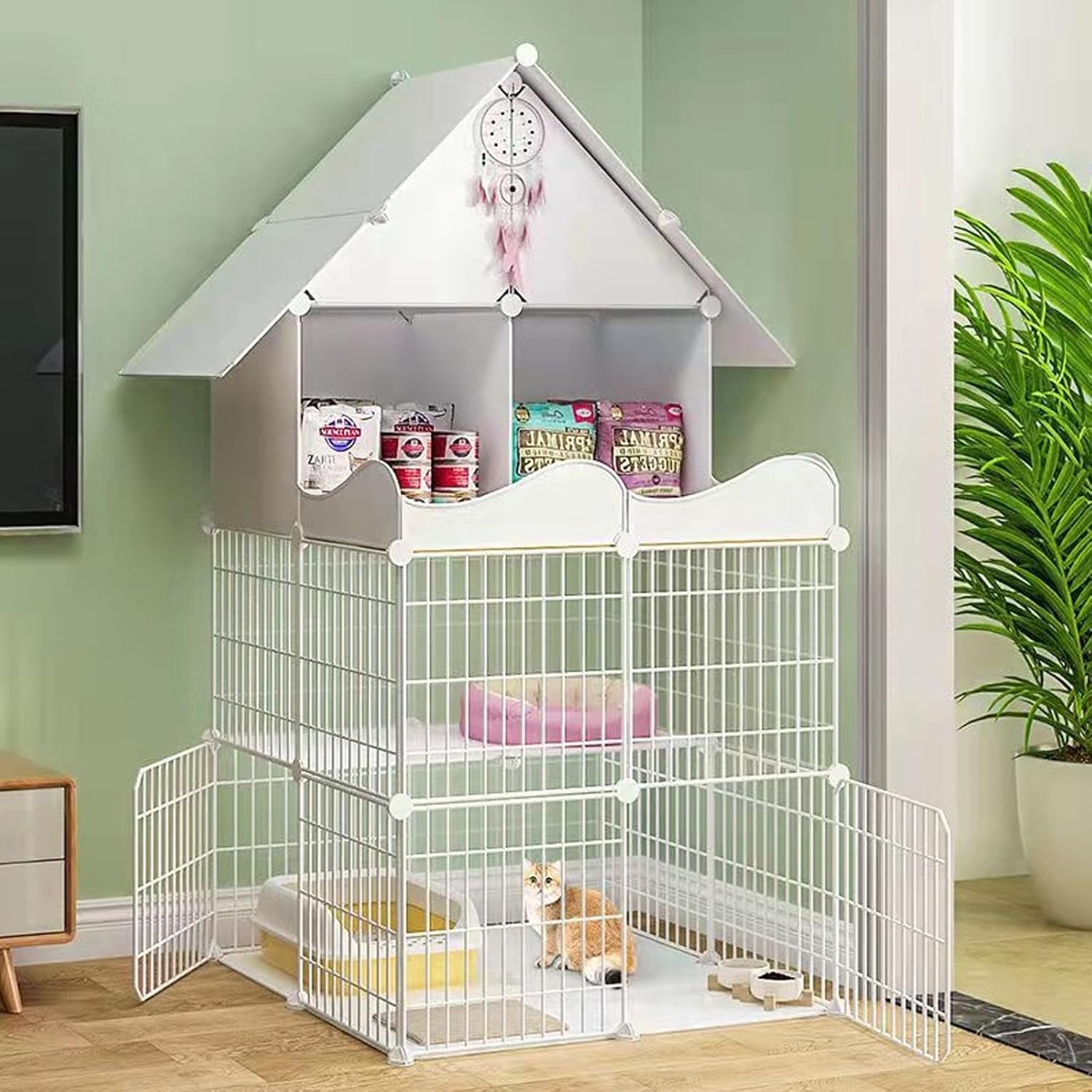 Large Cat Cages Indoor Metal Playpen Detachable Cat Enclosure Large Exercise Place Small Animal House DIY Assembled Cat Crate Portable Cat Villa with Roof (B 75 * 75 * 146Cm)