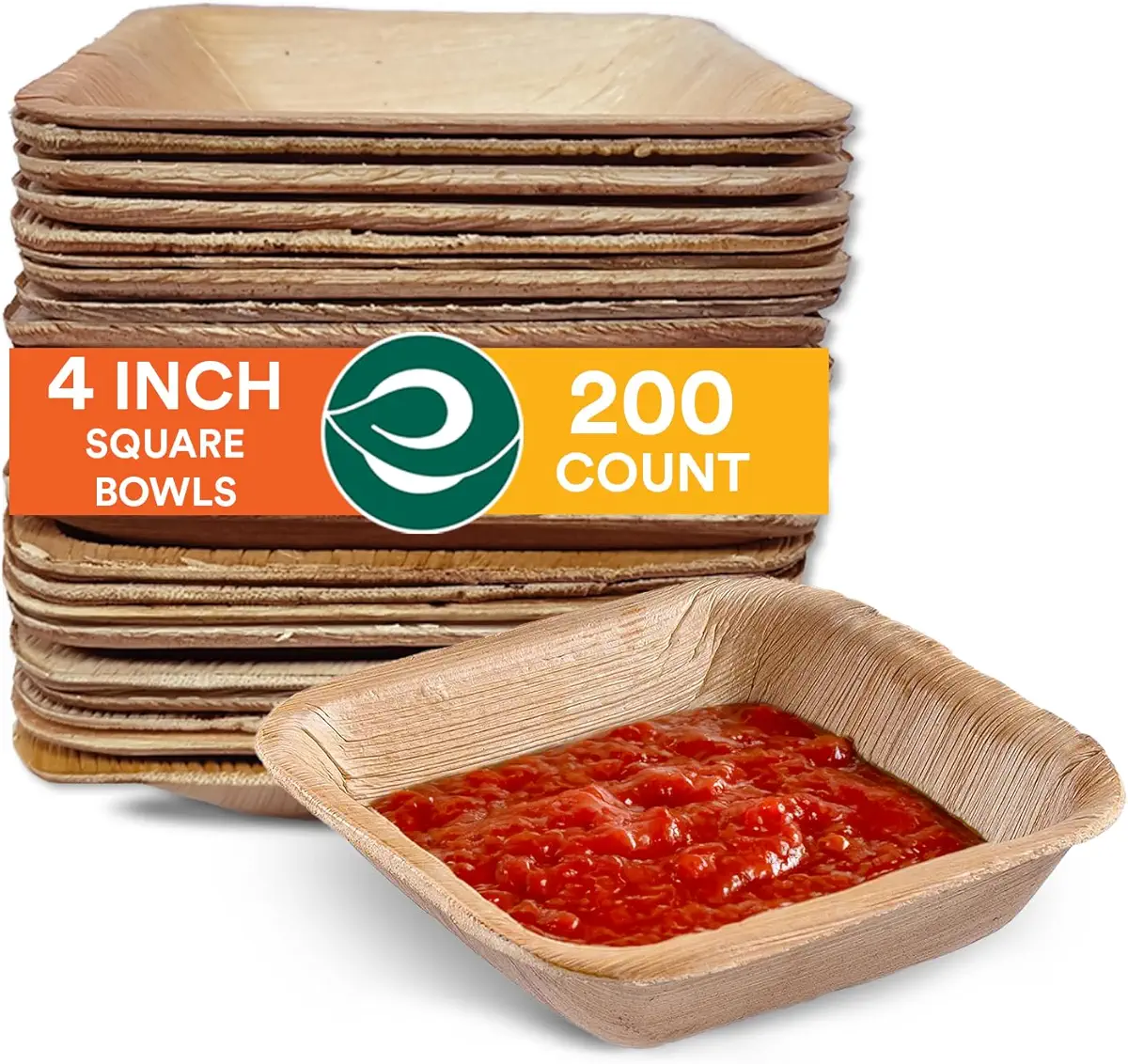 ECO SOUL 100% Compostable Small 4 Inch 5 Oz Square Palm Leaf Bowls [200-Pack] Disposable Dessert Bowls Bamboo Style I Heavy Duty Eco-Friendly Sturdy Bowl I Biodegradable Eco Bowls