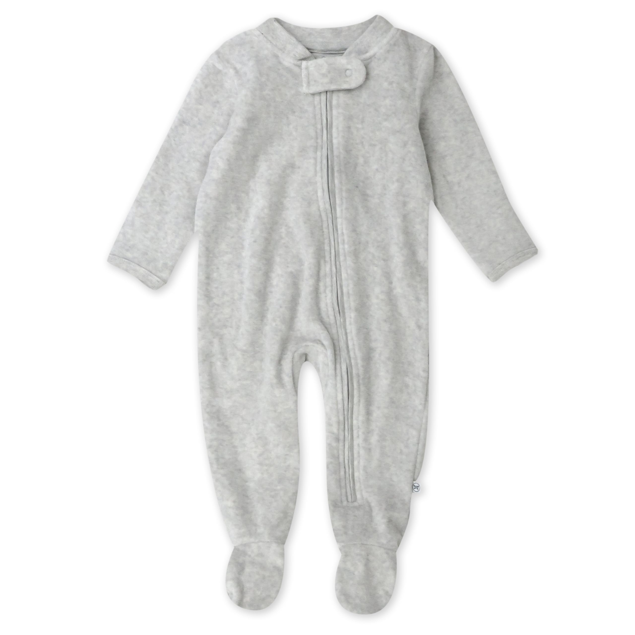 HonestBaby Baby Velour Sleep & Play Footed One-Piece Pajama Sleeper 100% Organic Cotton, Light Gray Heather, 6-9 Months