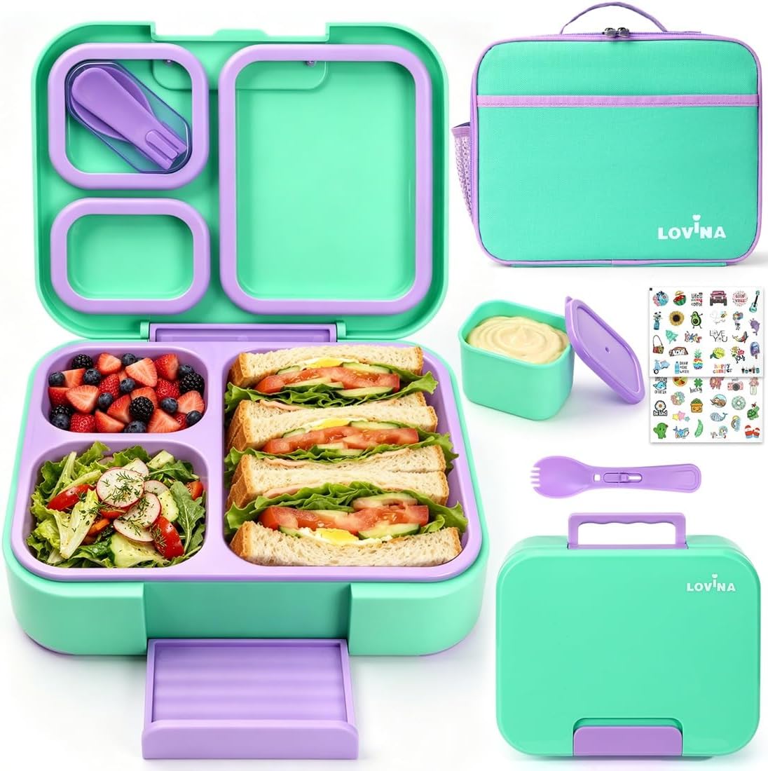 LOVINA Bento Lunch Box Set For Kids Adult With Thermo Bag, BPA-Free
