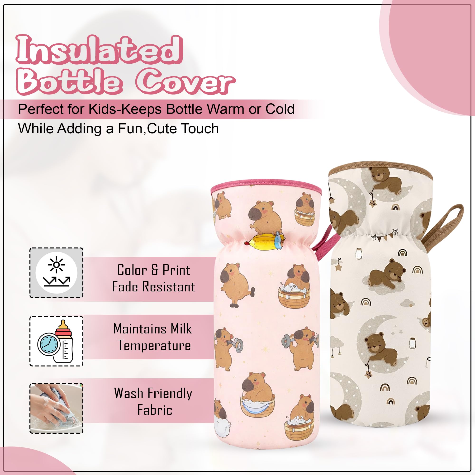 GLUN® 2 Piece Cute Panda Printed Infant Feeding Bottle Sleeves with Lanyard, Keep Warm Baby Drinking Cushiony Cotton Cover, Baby Glass Bottle Insulator Bottle Protector 2