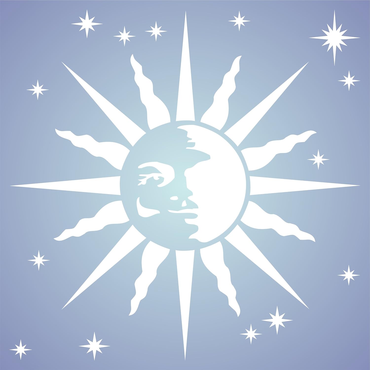 Retro Sun Stencil 14 x 14 inch (XL) - Celestial Sun Face Art Nouveau Deco Style Stencils for Painting Template