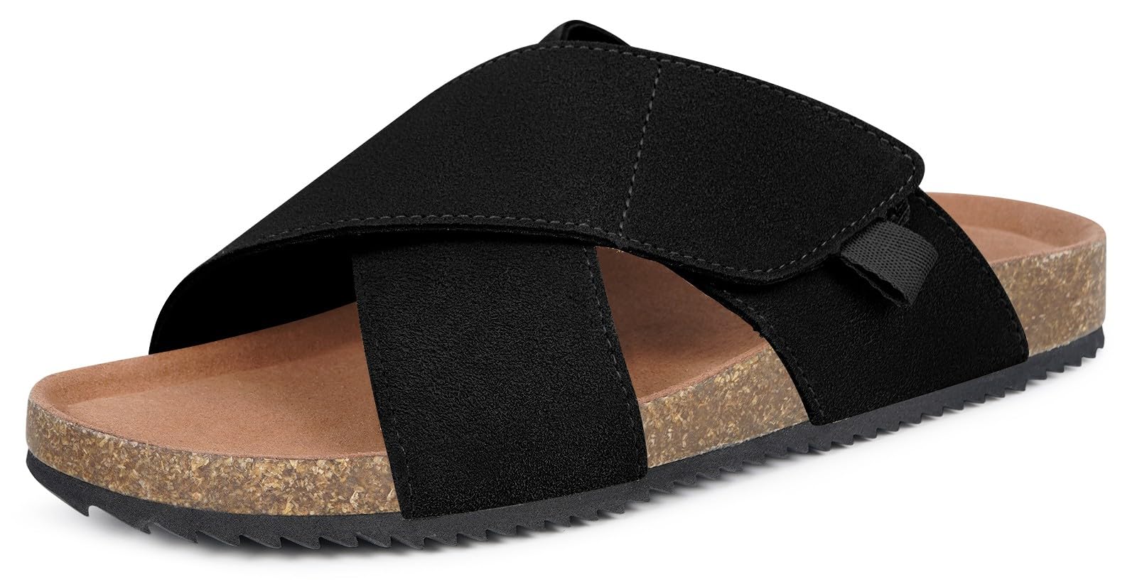 Dokela Pantoletten Damen Sandalen mit Kork Fußbett Hausschuhe aus Leder