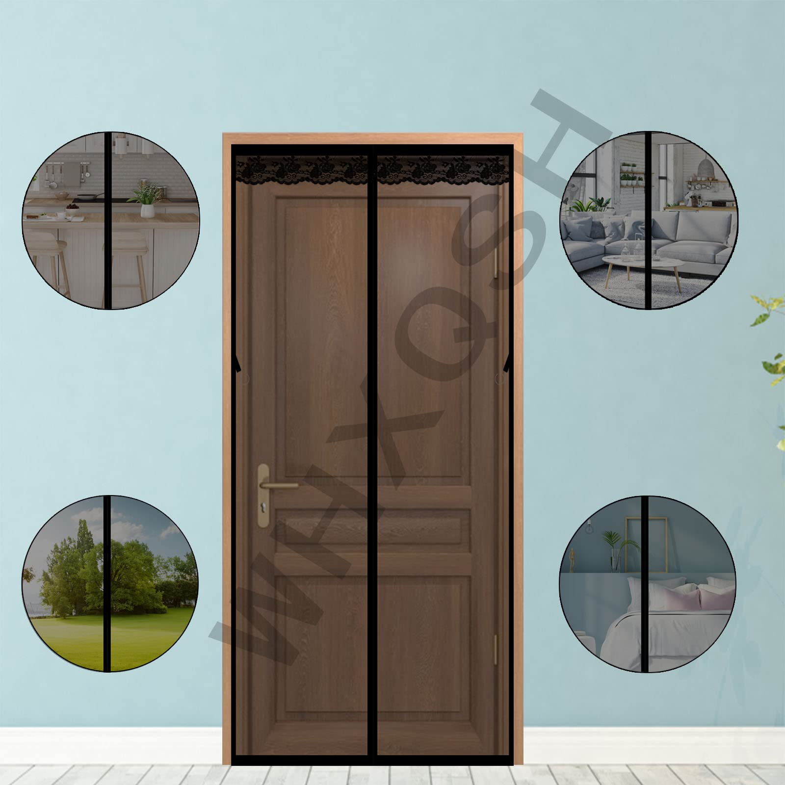 Vliegennetten voor deuren, 185 x 265 cm Magnetische hordeur, hor voor deuren, deurhor om vliegen buiten te houden, sluit automatisch/gemakkelijk te installeren Grijs