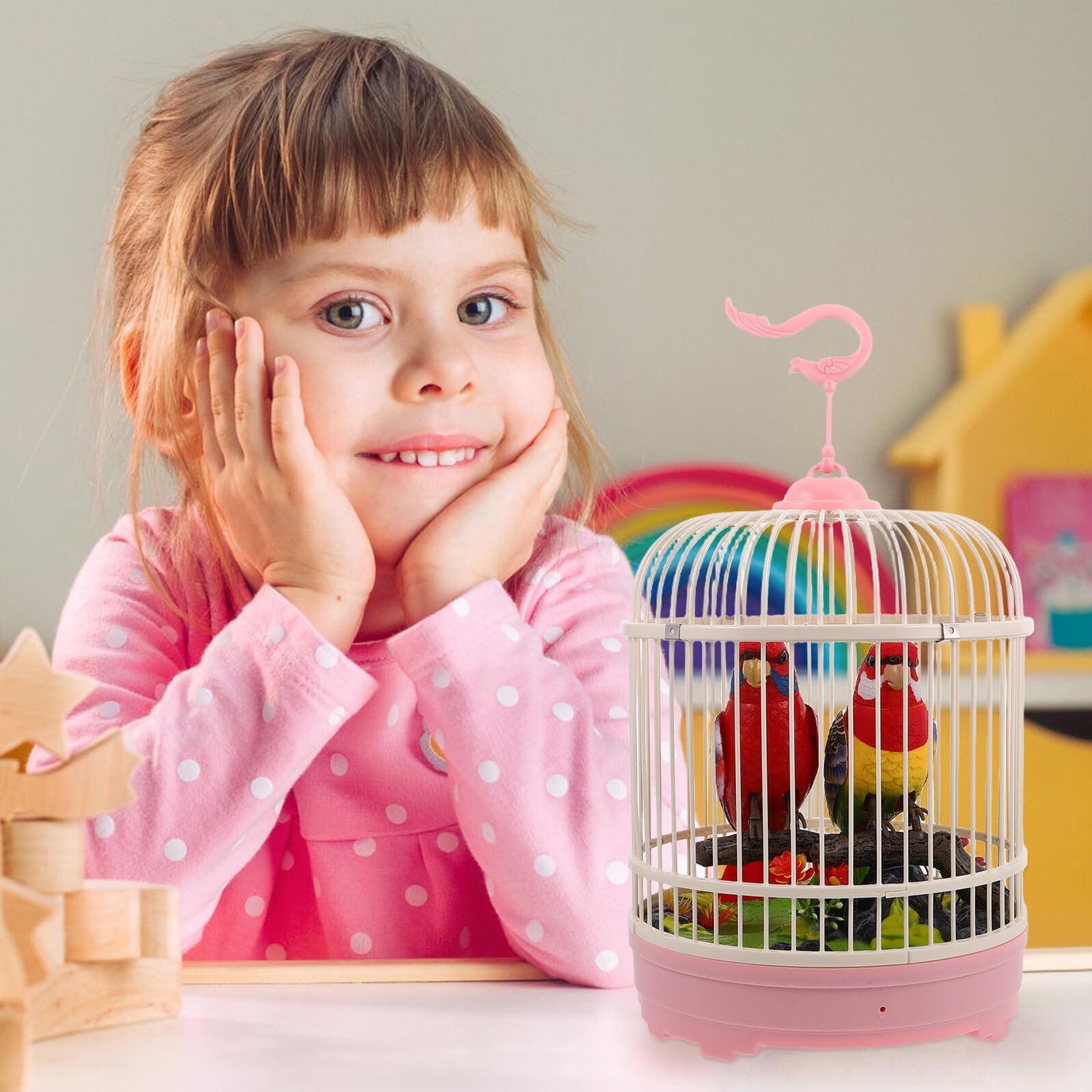 UKCOCO Jaula de Pájaros Juguete Movimientos y Efectos Realistas, Material Plástico Fácil de Usar, Adecuado para Ambientación del Hogar y Entretenimiento Infantil