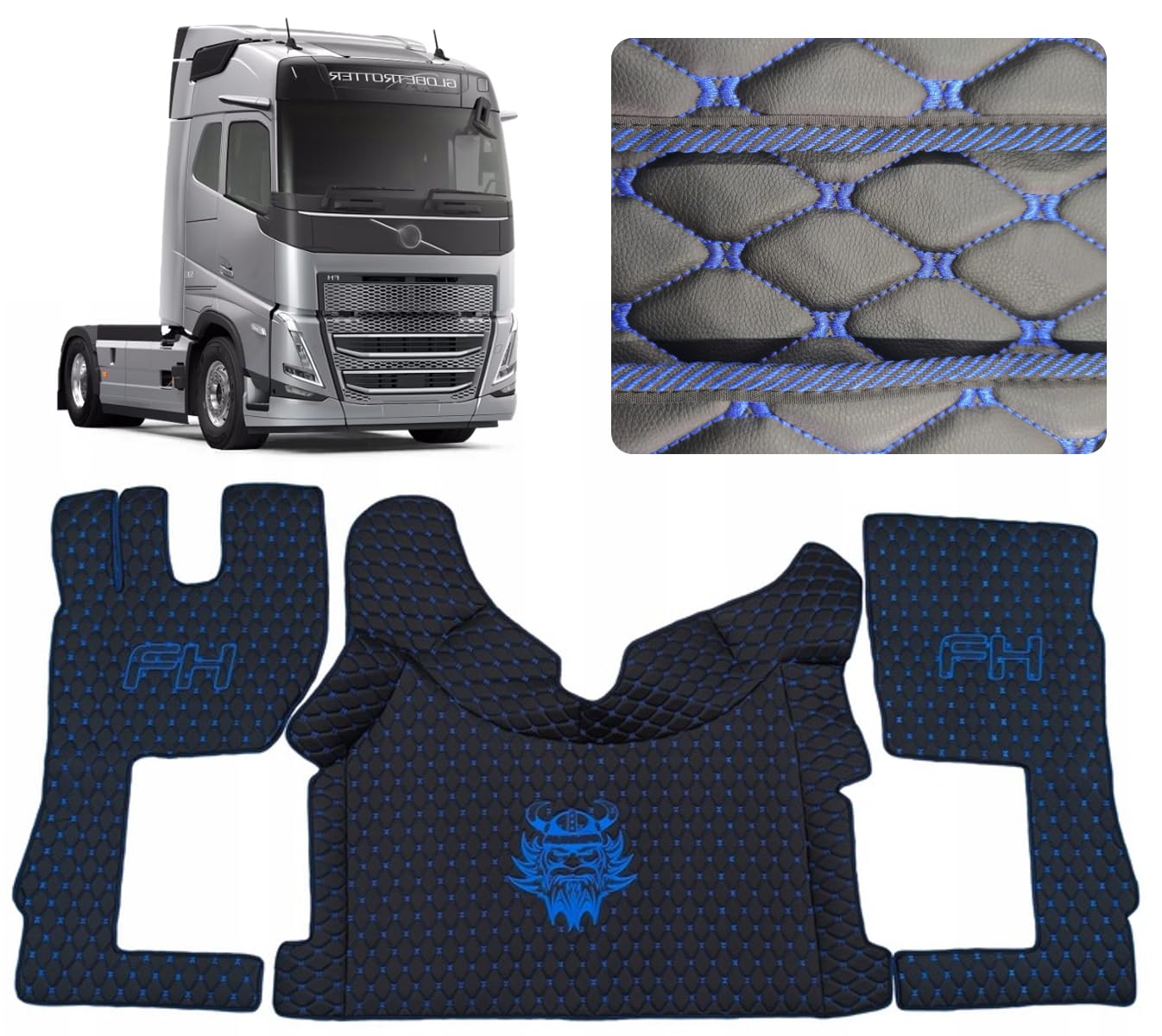 Juego de alfombrillas compatibles con VOLVO FH 4 FH 5 (negro (hilo azul))
