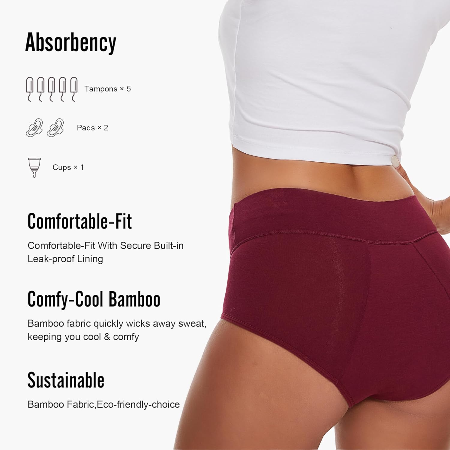 KEECOW Period Underwear For Women, Leak-Proof 2.0, Comfort, Postpartum, Heavy Flow, Brief, 3 Pack - Image 4