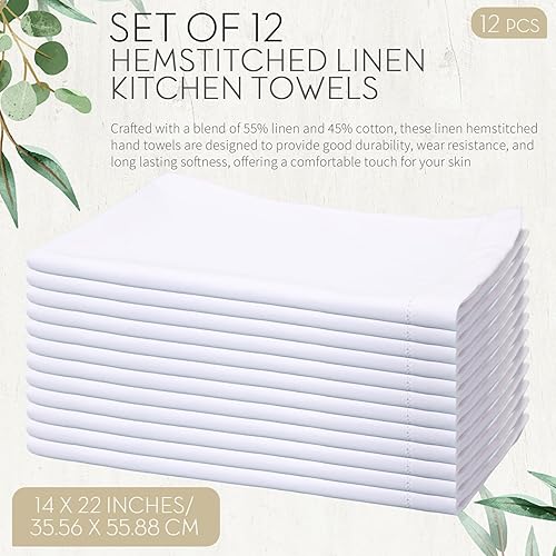Miniatura 2 de Mixweer 12 toallas de lino blanco con dobladillo de 14 x 22 pulgadas para bordar, toallas de cocina de lino para baño, toallas de lino para cocina y