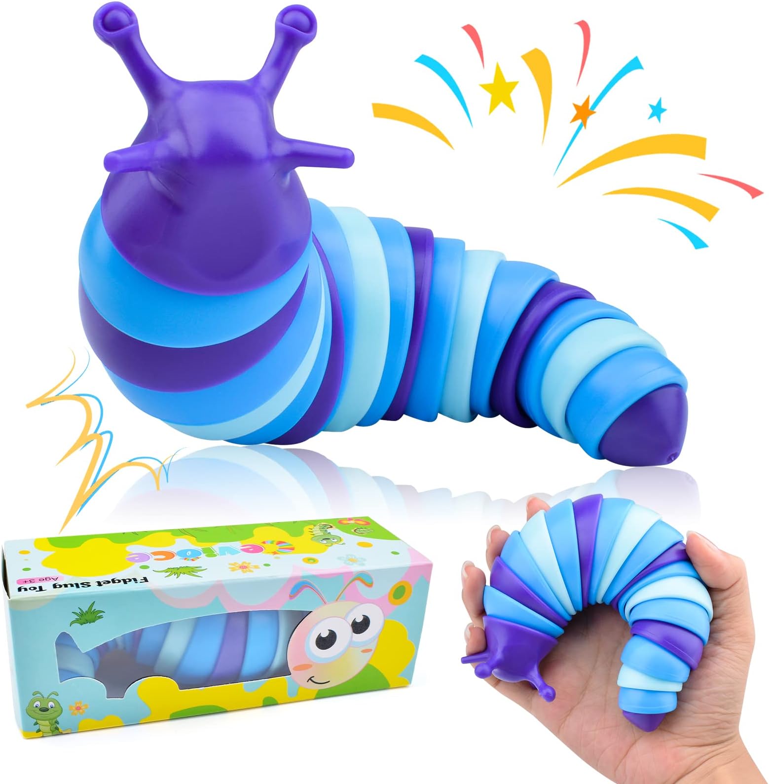 Cevioce Sensory Slug Fidget Toys, Fidget Slug Toys for Adults & Kids Party Favors, 1 PC Cute Autism Sensory Toys for Autistic Children, Toddler Valentines Day Gifts for Kids, Travel Toys for 1+ B