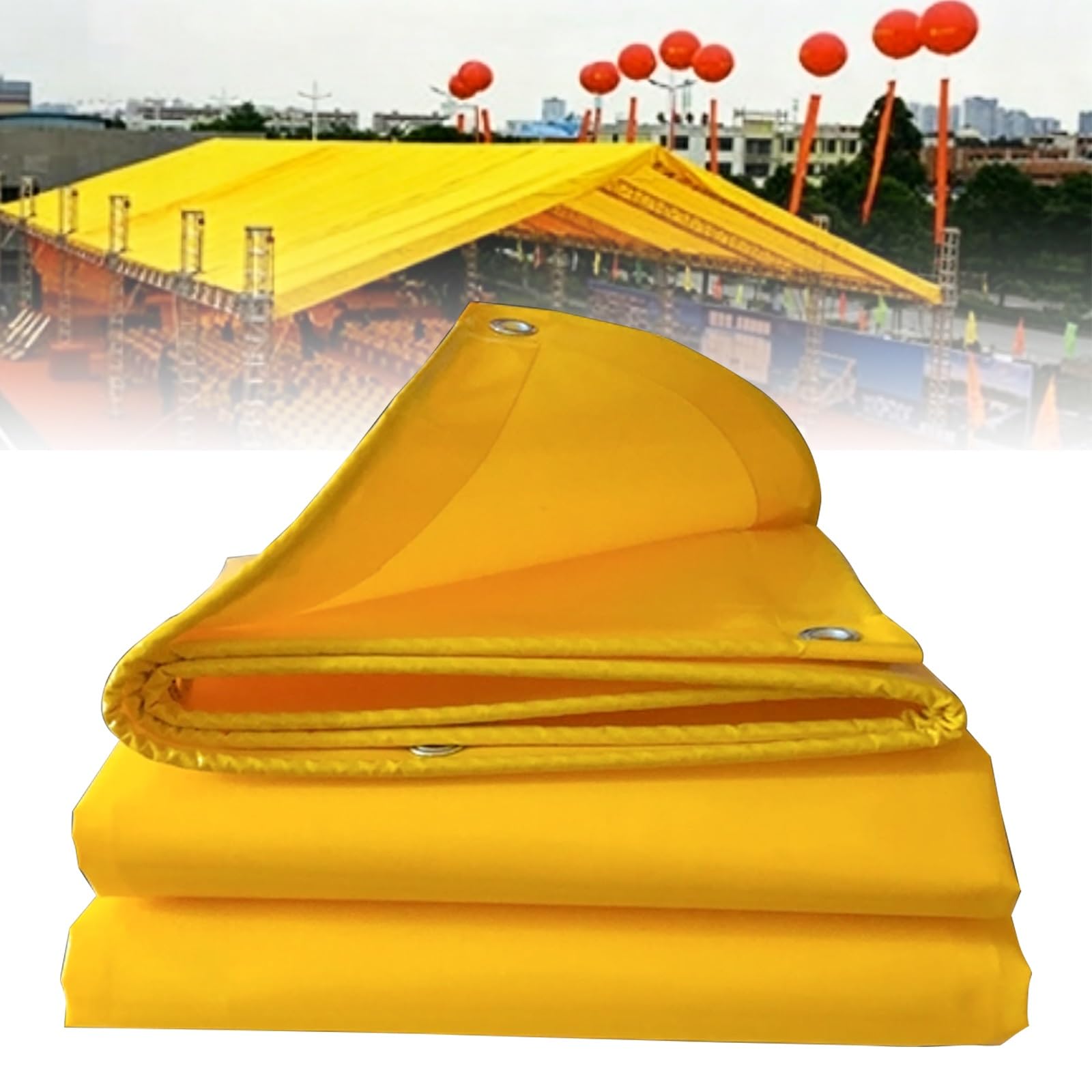 Yellow Heavy-Duty Waterproof Tarpaulin, Outdoor Waterproof Sheeting For Yards, Tarpaulin Sheets，Tear-Resistant, Suitable For Roofs, Camping, Patios, Pools,Boats(7x10m/23x32.8ft)