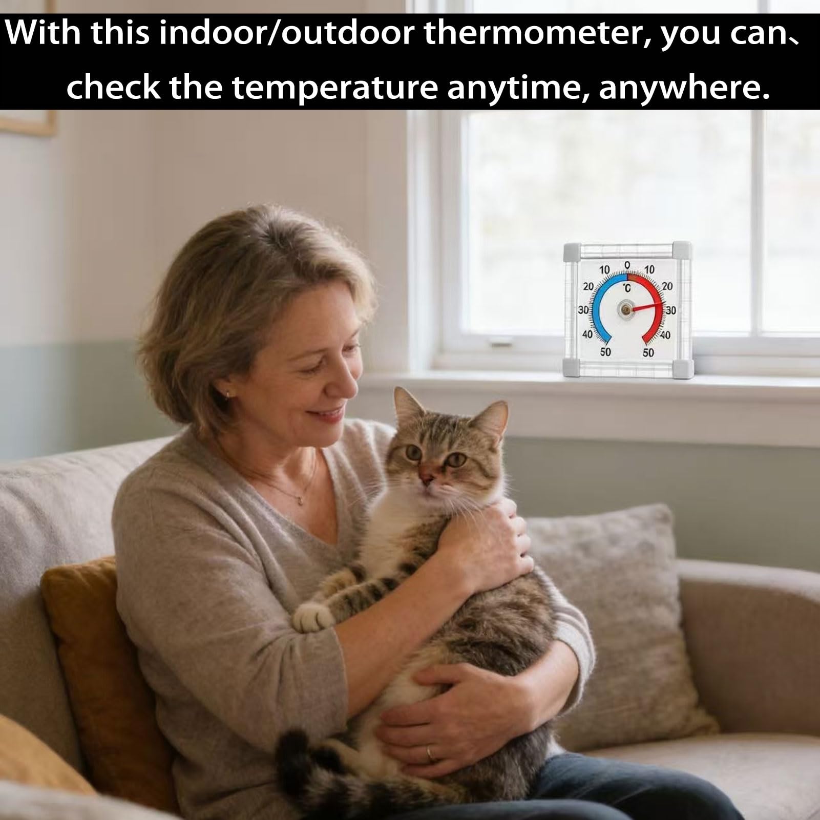 Pack de 2 termómetros para ventanas exteriores, termómetros exteriores, termómetros para exteriores, autoadhesivos, a 50 °C, para exteriores, analógicos, para pegar en el cristal — view 6