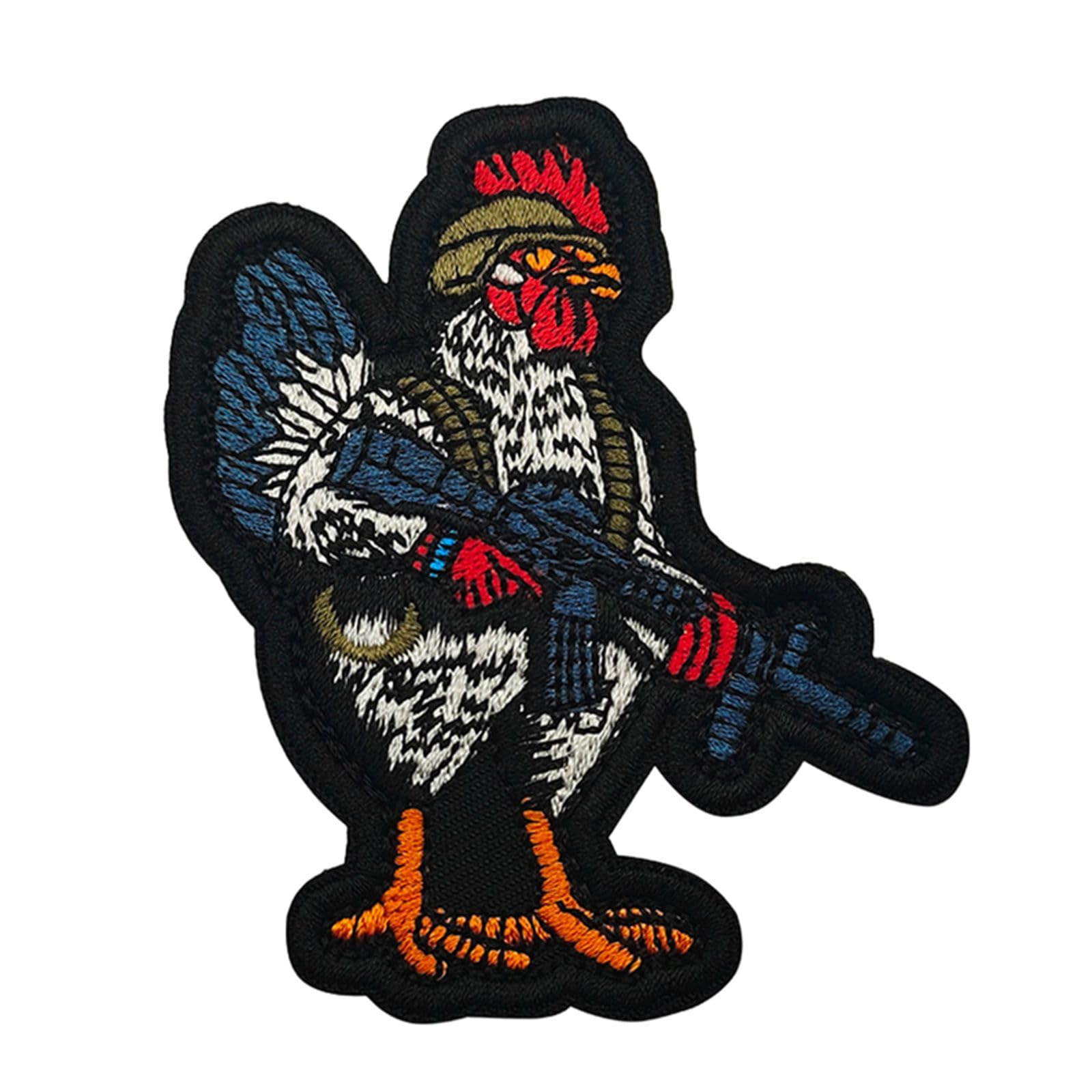 Tactical Duck Combat Morale Patch, Embroidered Military Badge with Hook and Loop Fastener, Black White Orange, 2.75 x 3.15 Inch (Rooster)