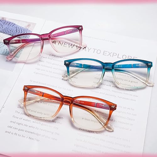 Miniatura 7 de Paquete de 5 lentes de lectura de moda para mujer, marco cuadrado, bloqueo de luz azul, anti UV, lentes de bisagra de resorte