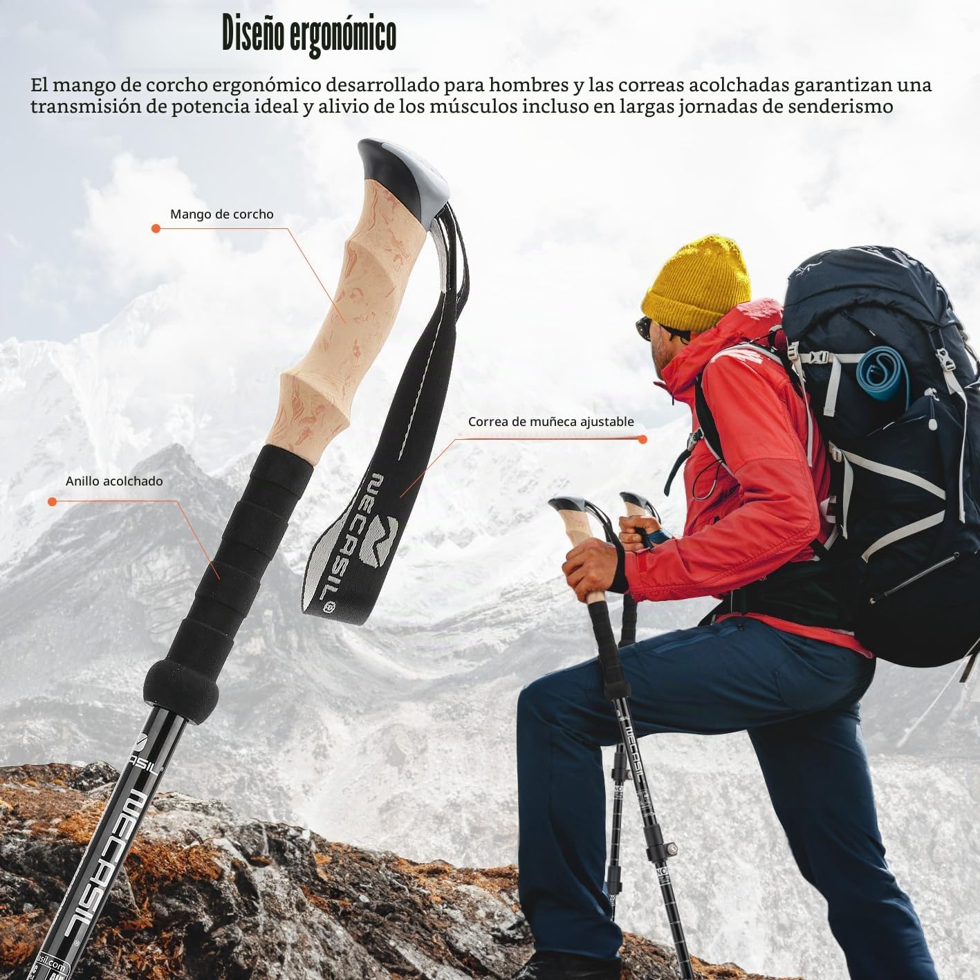 Bastones de Senderismo Telescópicos para Caminar, Bastones de Senderismo 110-135 cm Plegables y Ajustables para Hombres y Mujeres