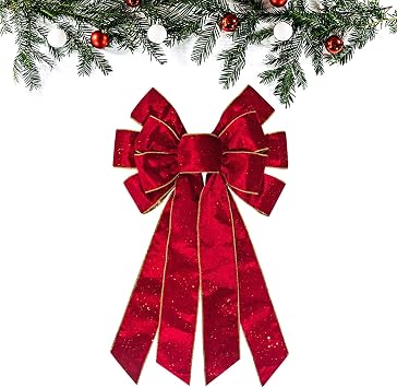 ABTOLS Large Christmas Red Bow for Wreath, Red Velvet Wreath Bows for Front Door, Glitter Decorative Wreath Bow Vintage Wreath Bows Christmas Bows for Indoor Outdoor Xmas Decoration