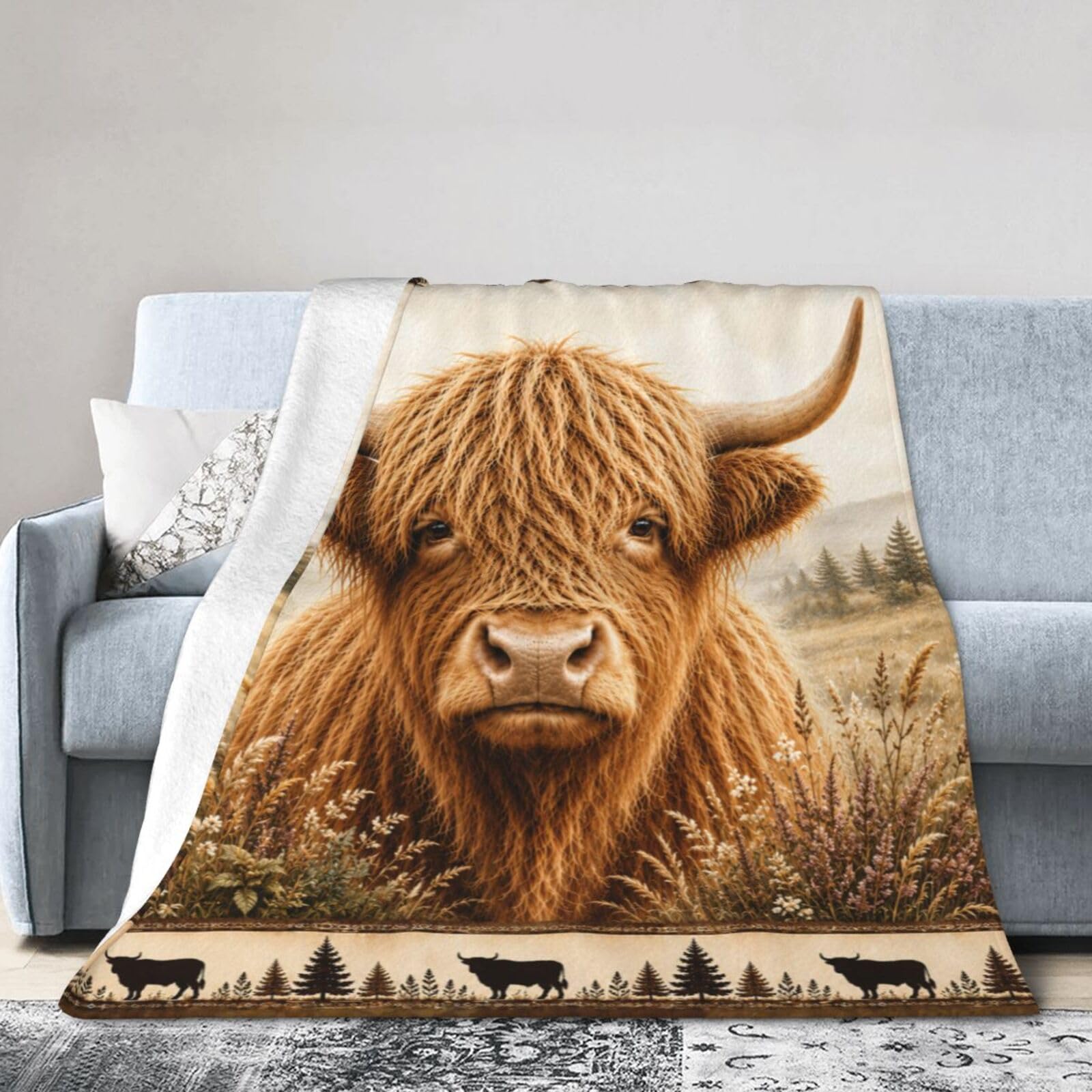 jamie world Farmhouse Highland Cow Throw Blanket 50"x40"