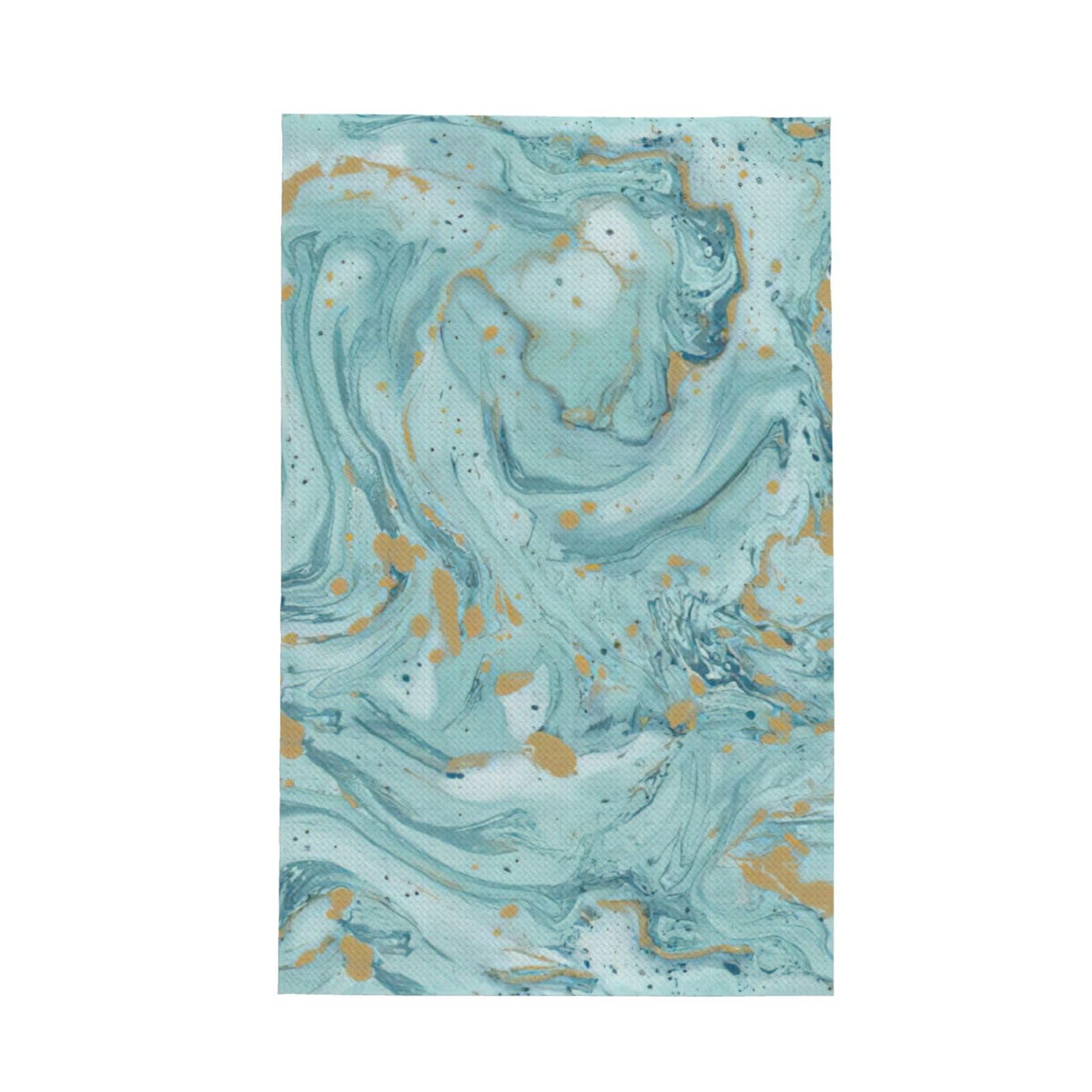 CKGODGF Azurite Teal And Foil Gold Oil Marble Pattern Print Absorbent Waffle Dishcloths,Kitchen Towels With Hanging Loops,Tea Towels.