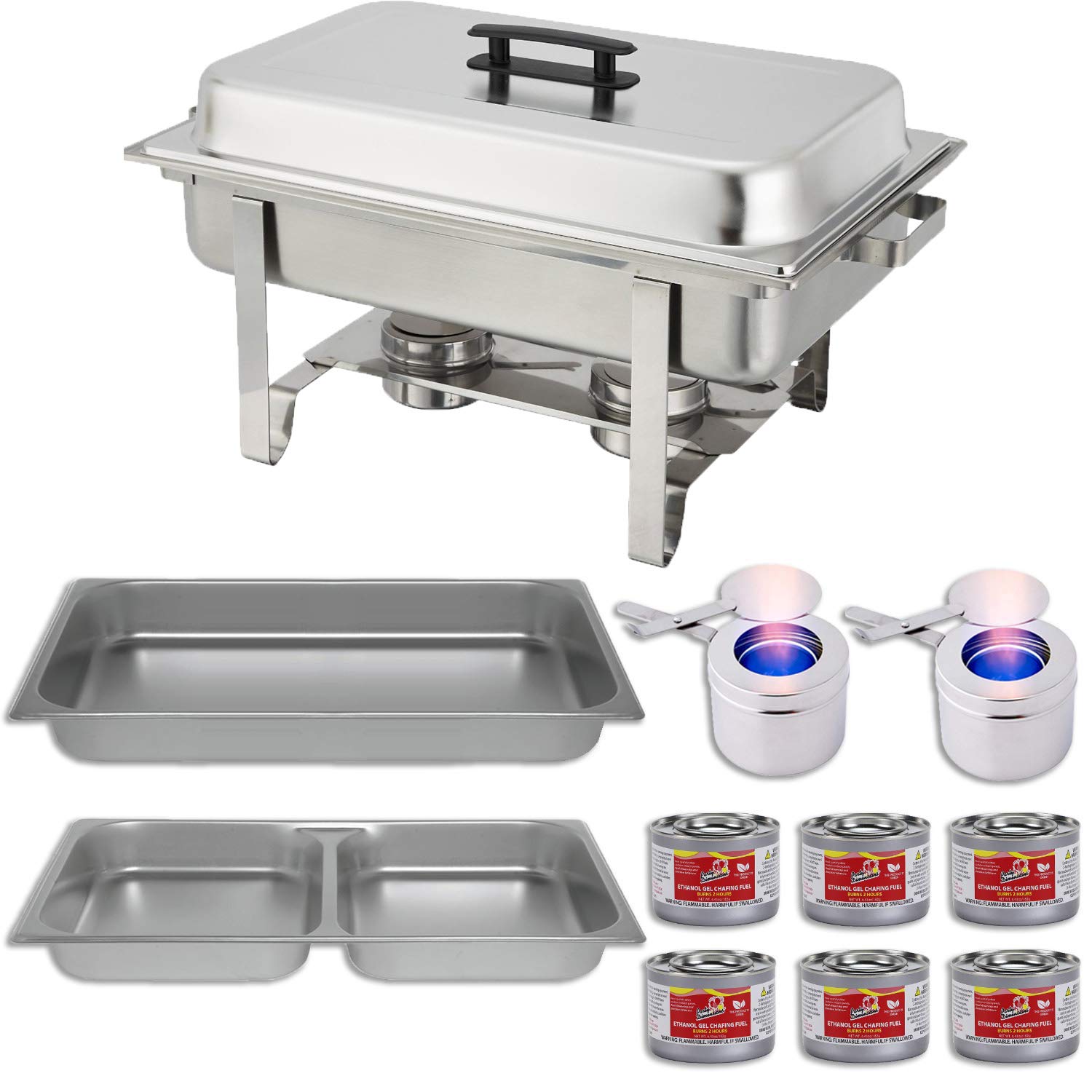 Buy Chafing Dish Buffet Set w/Fuel — Divided pan (4qt x 2)+ Full Pan (8