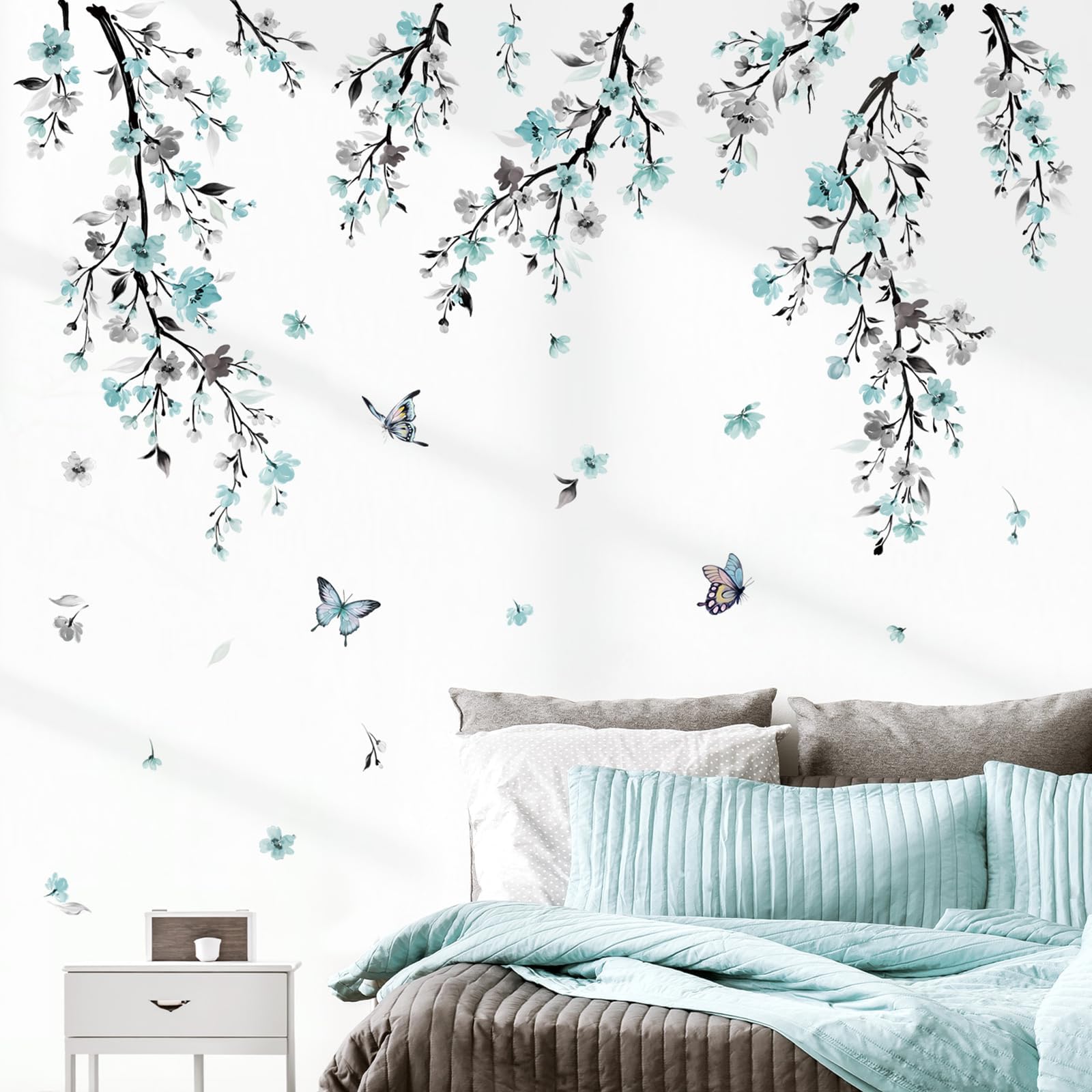 Blue Hanging Floral Wall Stickers Vine Wall Stickers