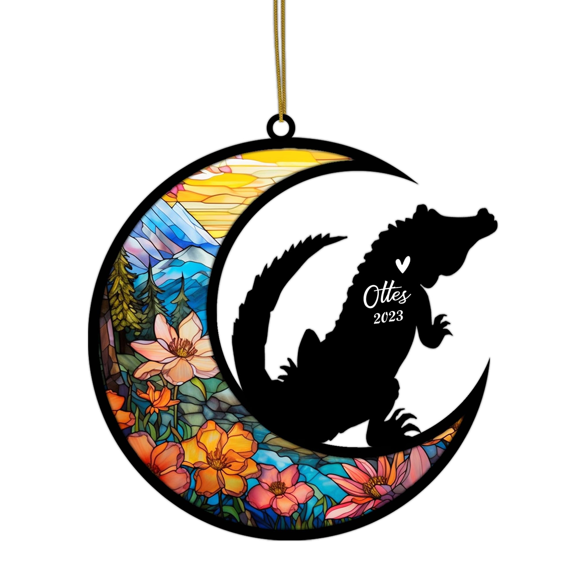 TPLHOUSE Personalized Alligator Memorial Suncatcher, Alligator Christmas Ornament with Name Pet Loss Stained Glass Light Catcher Bereavement Gift Alligator Memorial Ornament Loss of Pet Sympathy Gift