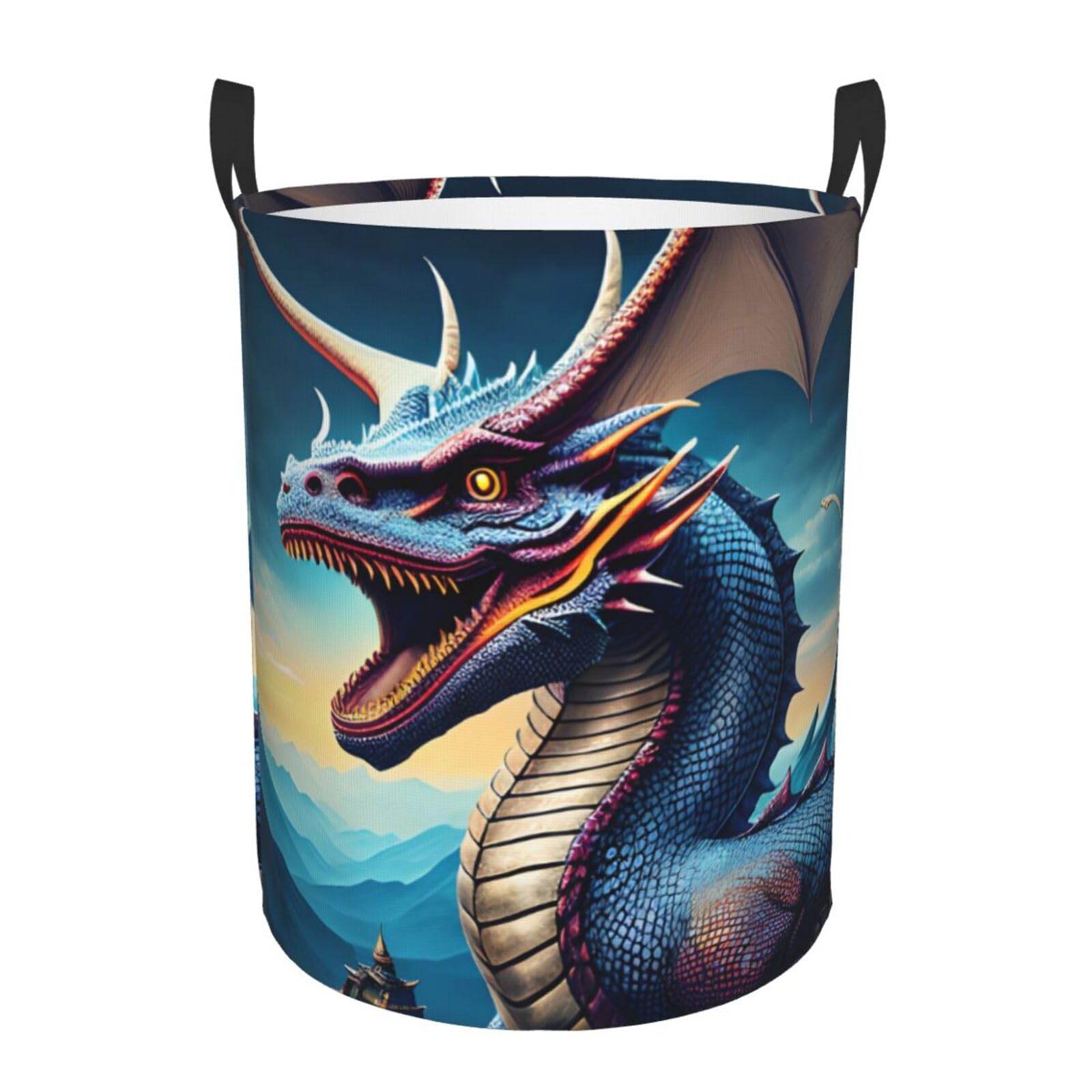 M Circular Hamper – Collapsible Roaring Dragon Print Laundry Basket