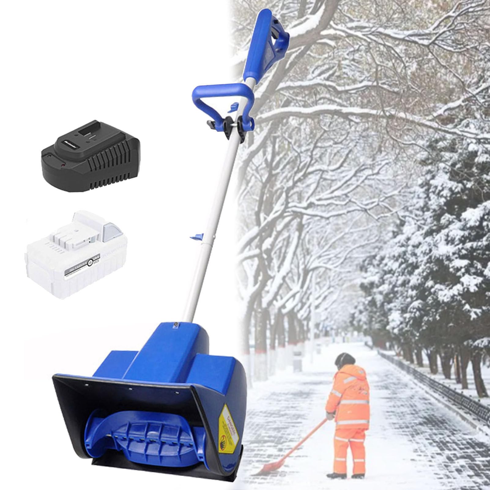 Pala da neve elettrica senza fili, lancianeve ricaricabile con distanza di lancio di 6 m, spazzaneve a batteria e asta telescopica, perfetta per uso esterno