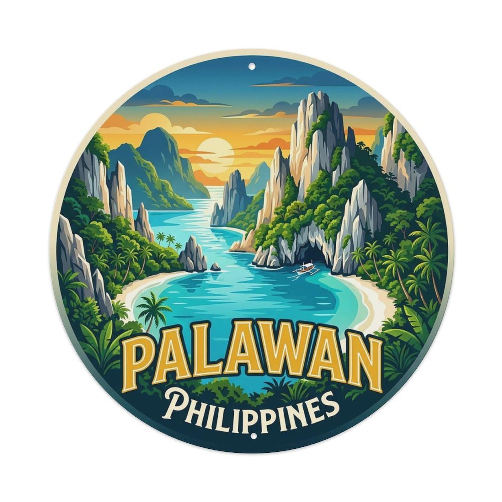 Philippines Retro Travel Palawan Vintage Metal Tin Sign Plaque Wall Decor for Cafe, Club Bar, Office, Garden Metal Poster 8x8Inch