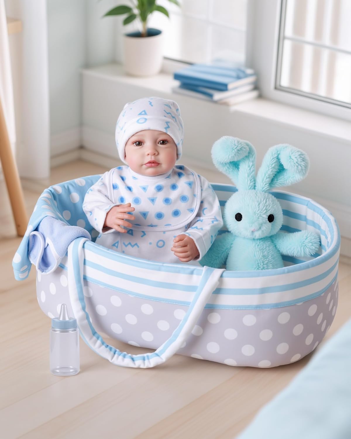 BABESIDE 8 Pcs Reborn Baby Doll Clothes with Bassinet for 17-22 Inch Babydolls, Reborn Baby Doll Accessories fit Dolls, Babydolls Clothes for Realistic Dolls,Toy Gift for Boys Girls